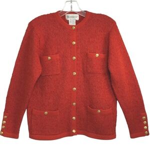 VTG Tanner Cardigan Sweater Women Red Orange Gold Crest Button Pockets Fall S
